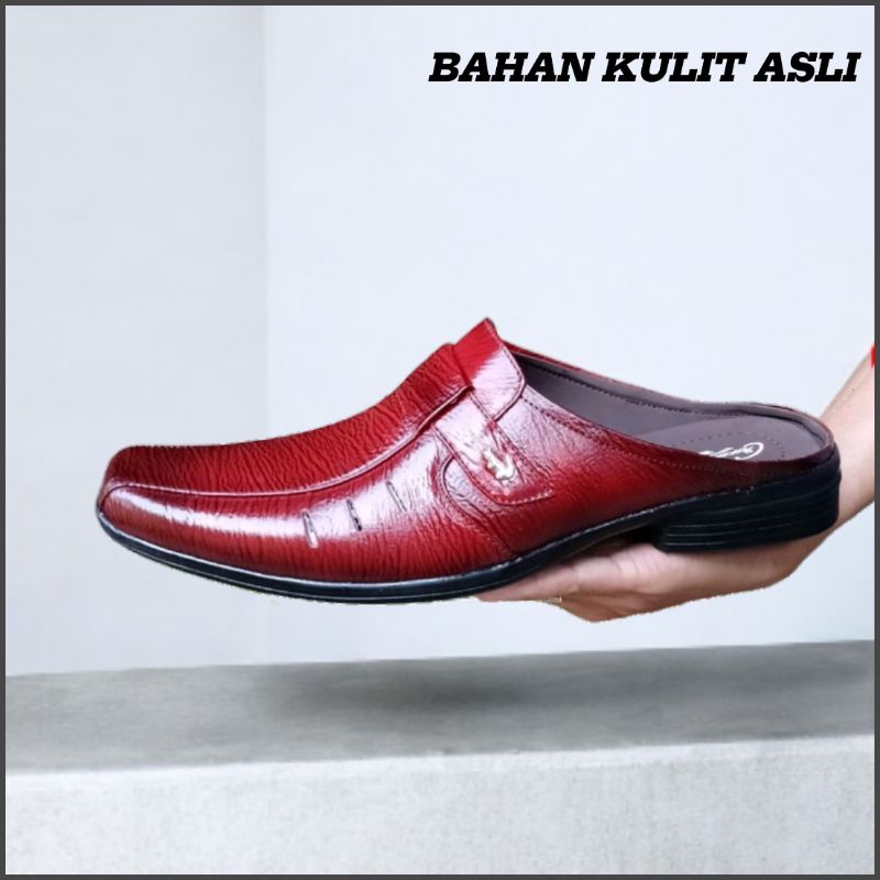 Selop Bustong Pria Kulit Asli / Sepatu Formal Slip On