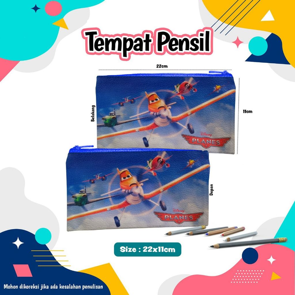

Tempat Pensil ukuran 22 x 11 tempat make up serbaguna / dompet alat tulis motif planes
