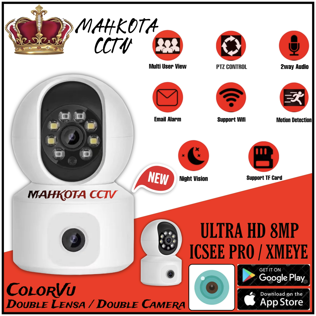 IP Camera CCTV Double Lensa ICSEE 1440P ULTRA HD CCTV 2 Lensa Camera Wireless Wifi