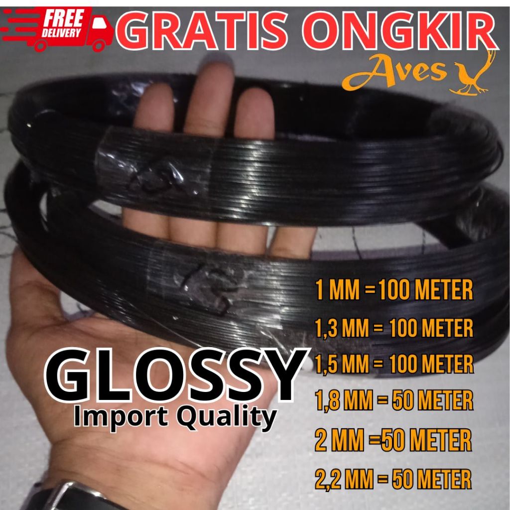 Jeruji Ruji Fiber Hitam Ukuran 1 mm -2.2 mm Panjang 100 Meter