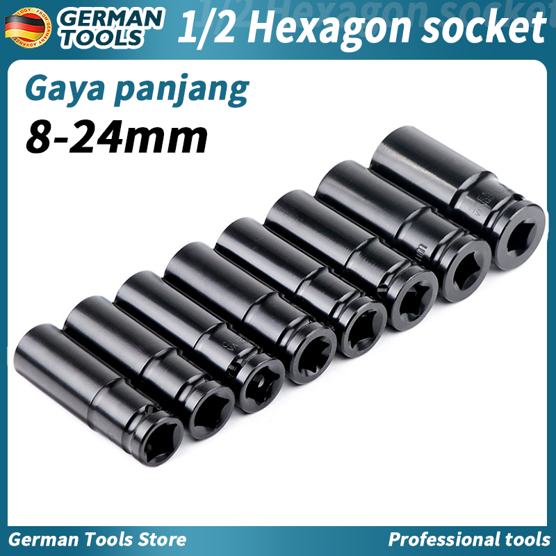 German tools 1/2 Kunci Socket Panjang 1/2inch impact Socket Extention  8-24mm wrench