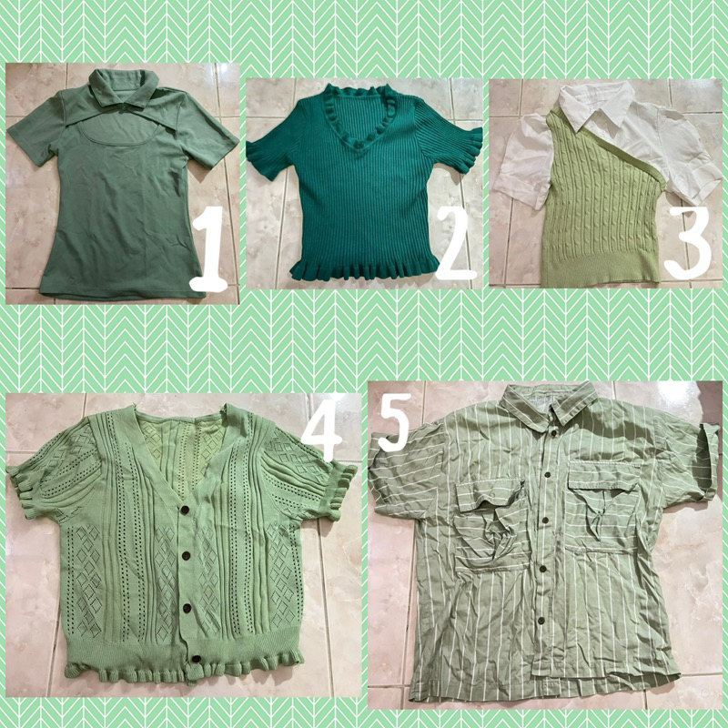 Preloved PL Kemeja Blouse Crop Top Wanita Remaja Warna Hijau Tua, Hijau Muda, Hijau Tosca Katun Raju