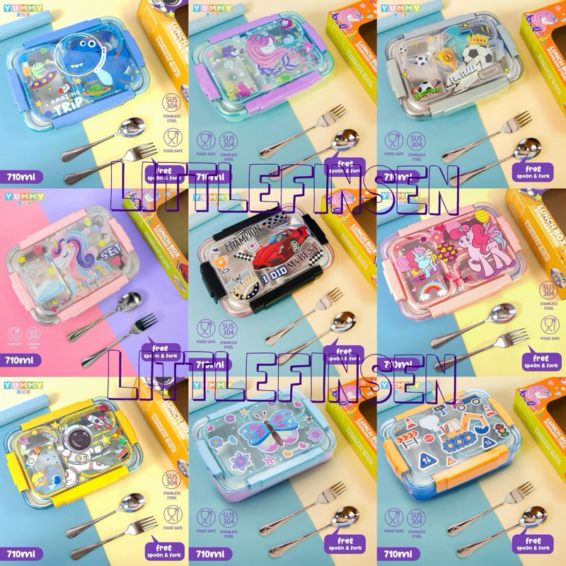 Bento box stainless anak yummy box/lunch box stainless anak sekat 3 stainless/yummy box stainless se