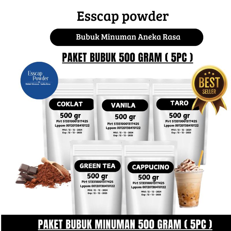 

Paket Bubuk Minuman 500g Isi 5 – Rasa Cappuccino, Coklat, Green Tea, Taro, Vanila – Praktis, Lezat dan Menyegarkan untuk Usaha, Keluarga, atau Rumah – Minuman Instan Kekinian