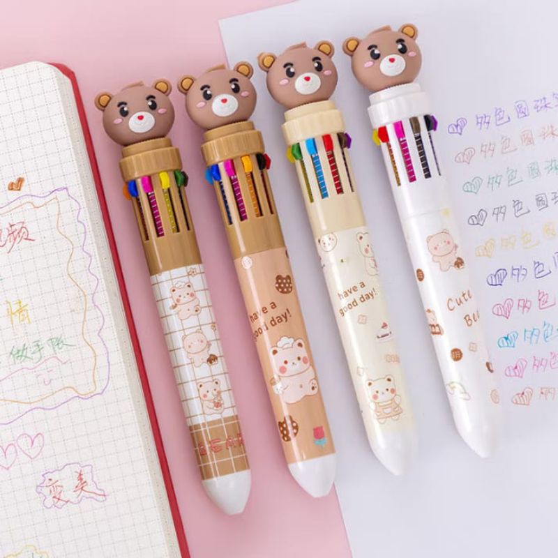 

Bolpoin pulpen pena Retractable karakter Teddy Lucu 10 Warna
