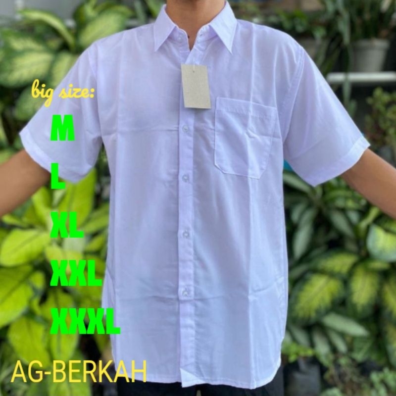 Hem Jumbo Pria Lengan Pendek Putih Polos/Kemeja Pria Lengan Pendek Jumbo bigsize Putih