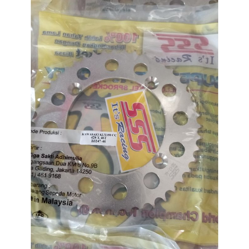 Gir SSS Klx150L 428 46 gear belakang Original SSS