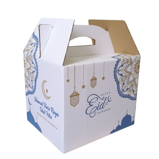 

5 Pcs Box Jinjing Lebaran 30x25x24cm Kemasan Hampers Parcel Sembako Biru Eid Mubarak