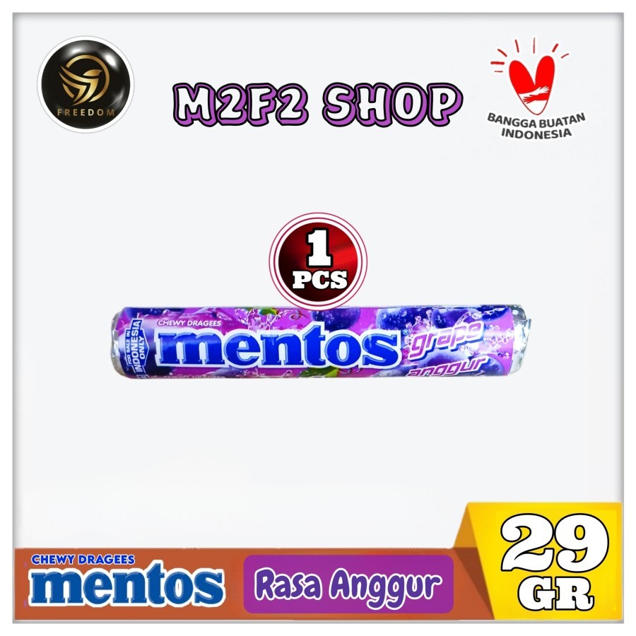 

Mentos GRAPE Chewy Dragees Candy Roll | Permen Kembang Gula Rasa Anggur - 29 gr (Kemasan Satuan)