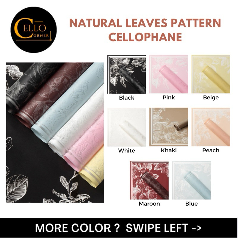

NATURAL LEAVES PATTERN CELLOPHANE / CELLOPHANE TRANSULANT / KERTAS BUNGA / KERTAS PEMBUNGKUS BUKET / LIST GOLD CELLOPHANE / CELLOPHANE MOTIF DAUN DN