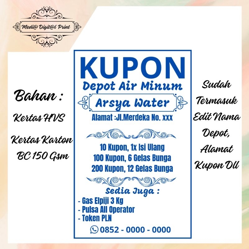 

Kupon Air Minum Isi Ulang/Kupon Air Galon Isi 100 Lembar