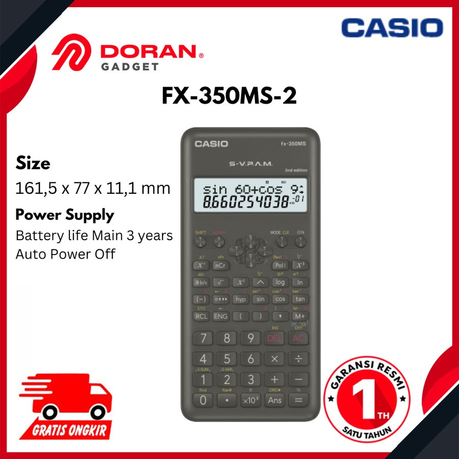 

Kalkulator Casio FX-350MS-2 Scientific Calculator Auto Power Off Garansi Resmi