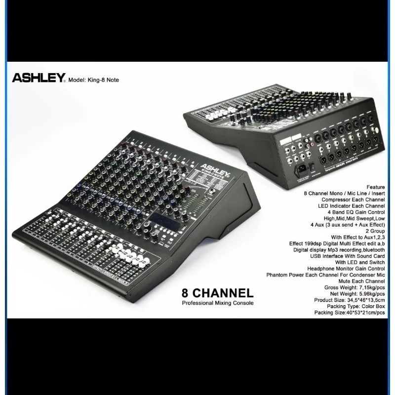 MIXER AUDIO ASHLEY KING8 NOTE/KING 8 NOTE 8CH USB-BLUETOOTH-RECORDING TO PC/LAPTOP NEW ORIGINAL