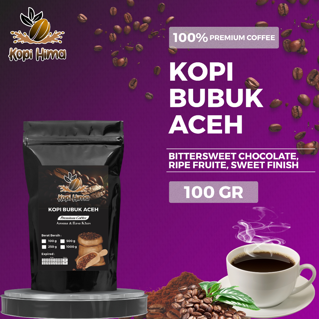 

kopi.hima - bubuk kopi aceh berat 100 gram premium gilingan halus roasting medium dan dark