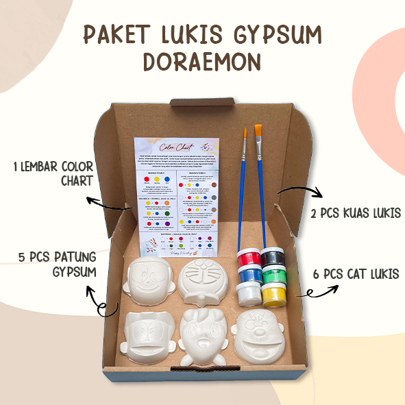 Gypsum Painting Gypsum Lukis Anak Mewarnai Gypsum Satu Set Karekter Doraemon Dengan Cat Akrilik