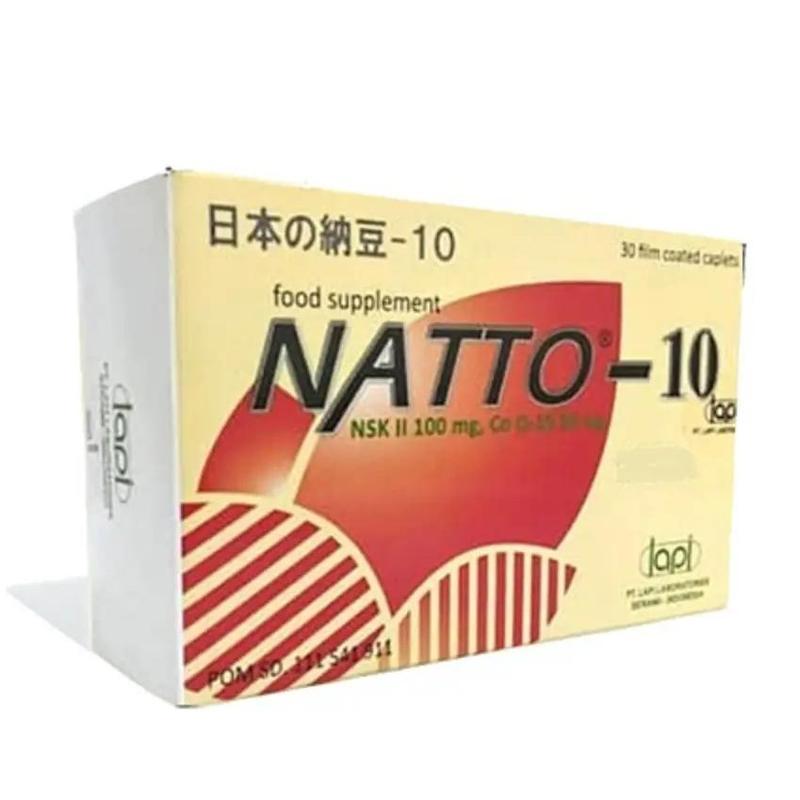 Natto 10 / Natto-10 Strip 6 Tablet - CO Q10 30 mg + Nattokinase 100 mg Kesehatan Jantung