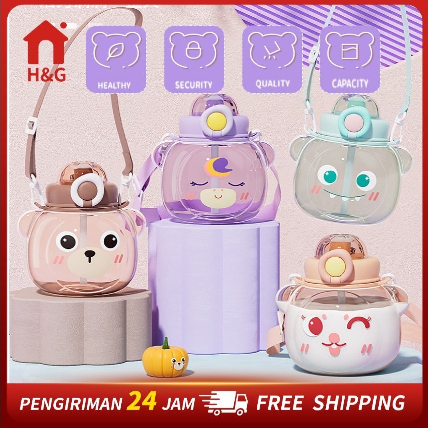 Botol Minum Tumbler Sedotan Gelas Plastik Botol Air Minum Portabel Berkapasitas Besar Yang Lucu