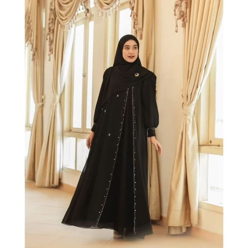 Loren - dress gamis abaya Malaysia // fashion wanita terbaru ceruty babydoll mix 2 layer payet size 