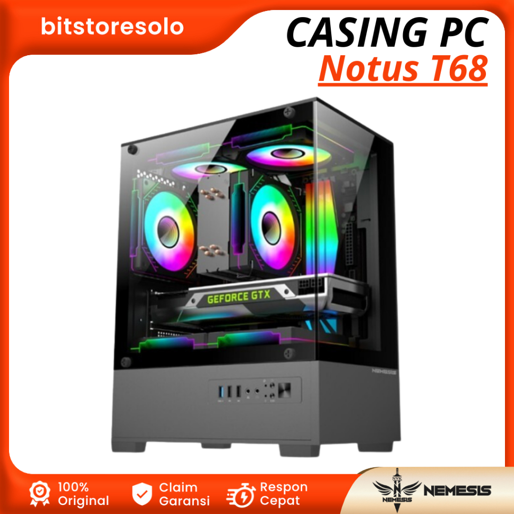 Casing Case PC Gaming ITX M-ATX NYK Nemesis Notus T68 Free 3 Fan RGB