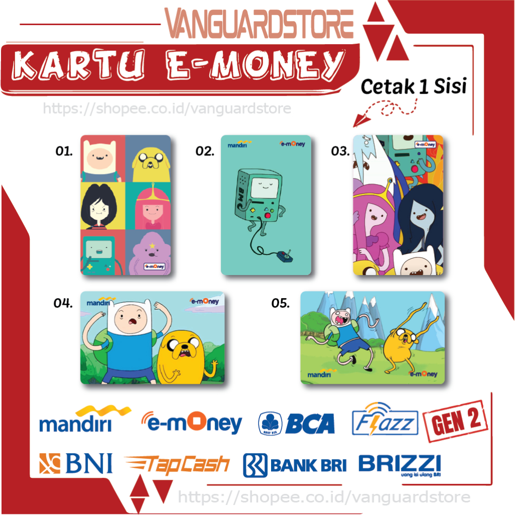 KARTU E MONEY E TOLL ADVENTURE TIME KARAKTER ANIME 24 EMONEY MANDIRI FLAZZ BCA TAPCASH BRIZZI