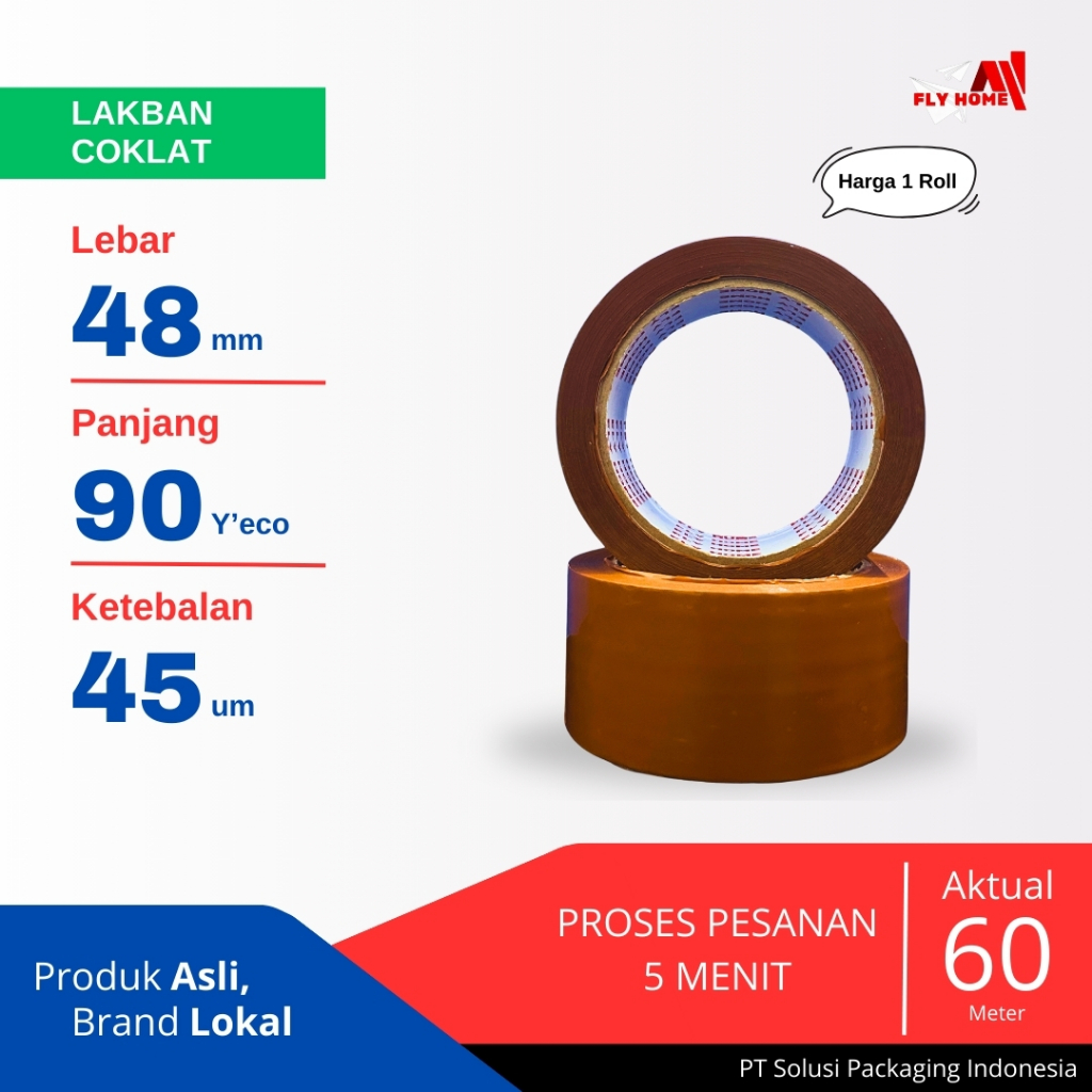 

FLYHOME Lakban coklat 90yard 48mm x 90yard 2inci 1 roll 90 yard ECO