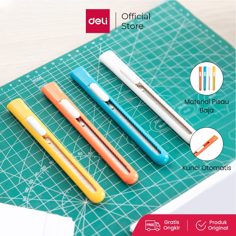 

Deli Cutter dengan pisau baja SK5 memudahkan untuk memotong dengan sistem kunci otomatis E2025