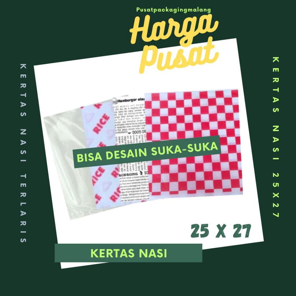 

Kertas Nasi Printing 25x27 | Foodgrade | KFC | Paper Wrap | Burger | Packing Kebab | laminasi