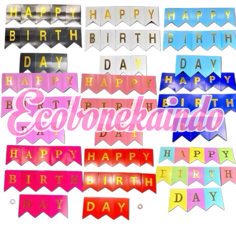 Banner Happy Birthday Polos Warna netral warna Bunting Flag tulisan HAPPY BIRTHDAY Ecobonekaindo ban