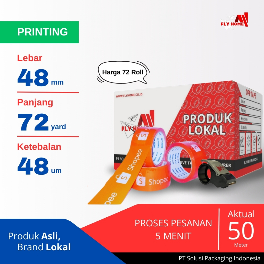 

FLYHOME Lakban online shop 72yard 1 dus tk oren 72 roll 48mm x 72yard ECO Cargo