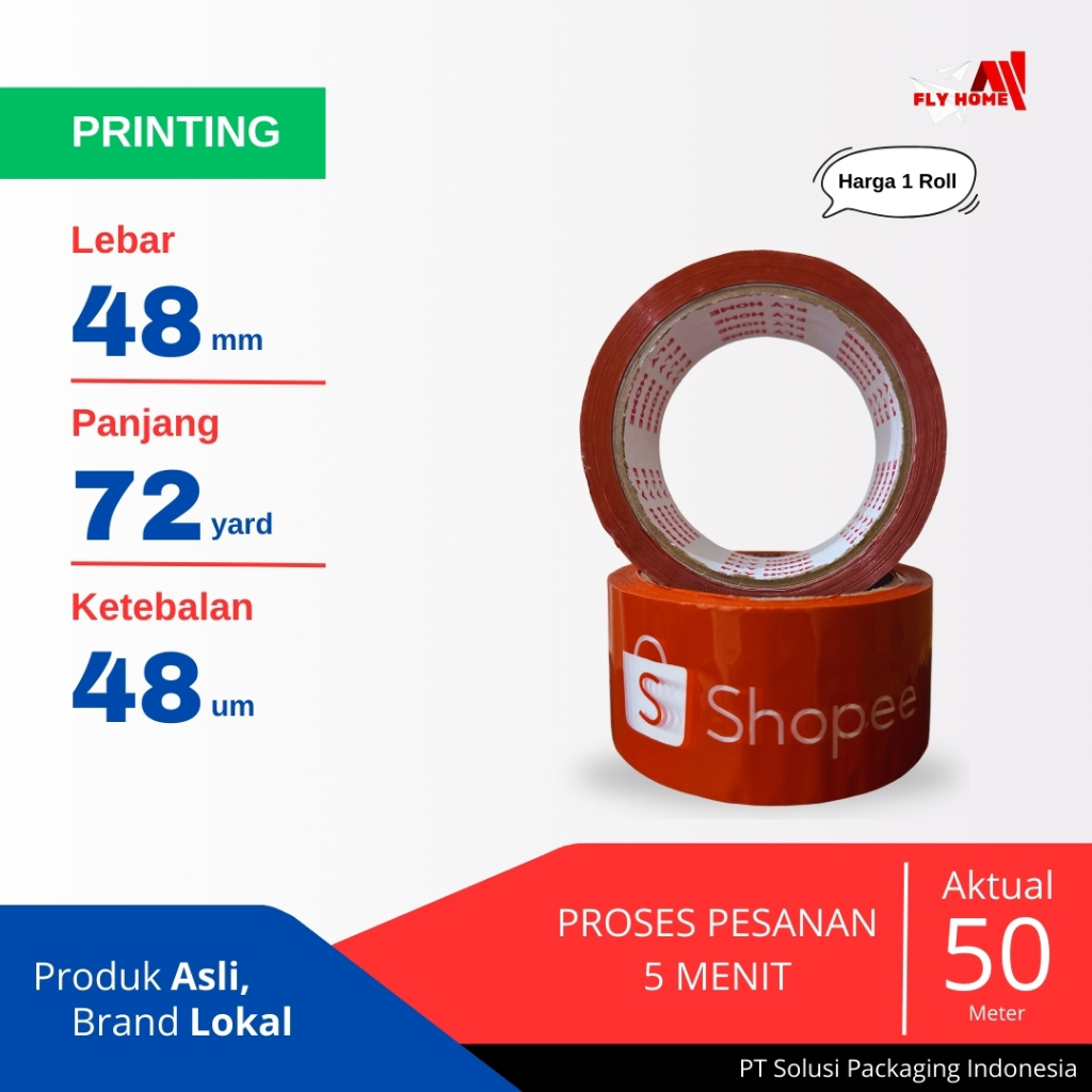 

FLYHOME Lakban online shop 72yard tk oren 1 roll 48mm x 72yard ECO