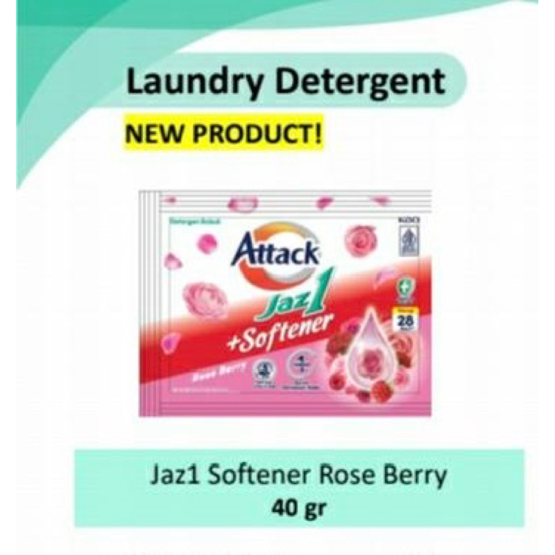 Jaz1 Attack Plus Softener Rose Berry Deterjen Bubuk 6 Sachet@40g (Baru)