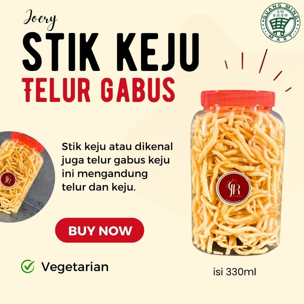 

STIK KEJU VEGETARIAN 330G / TELUR GABUS KEJU VEGETARIAN