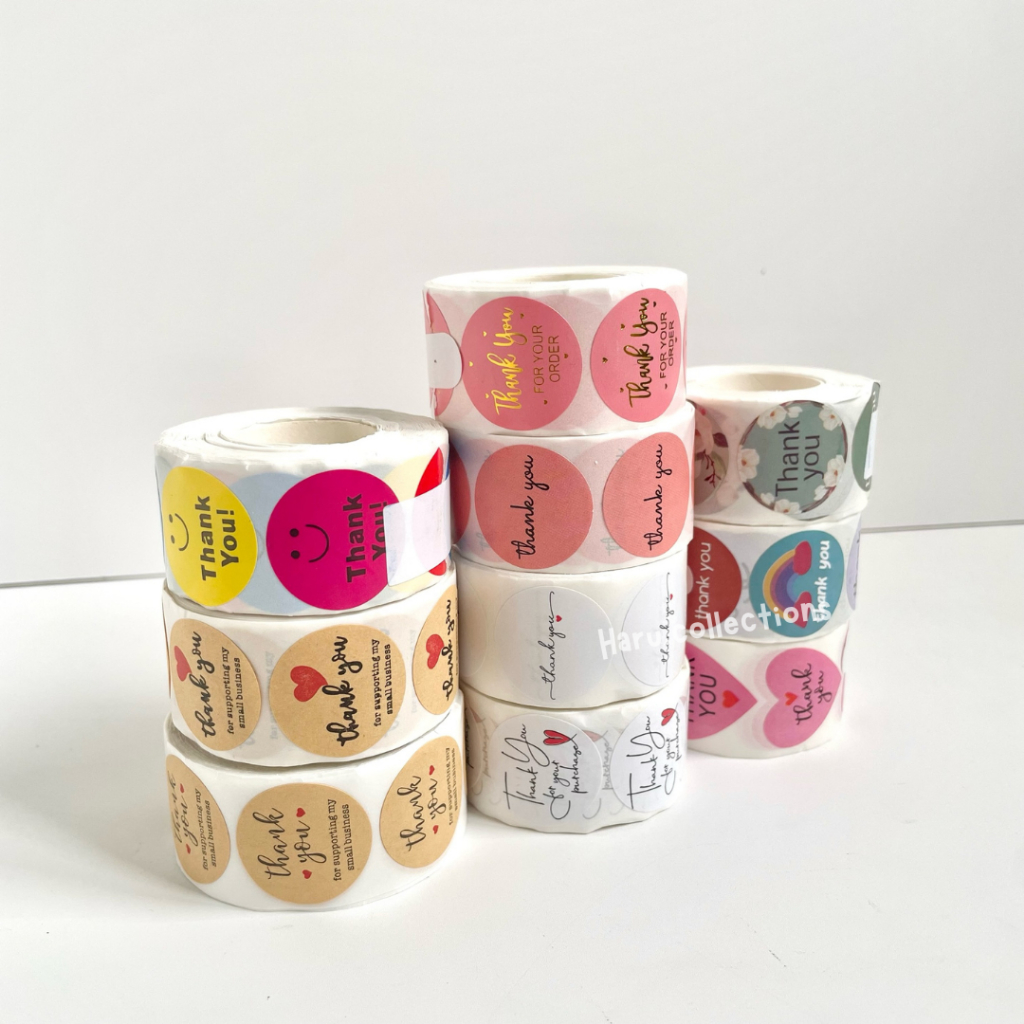 

[HARU] Stiker Roll Label Thankyou Lucu Isi 500 Lembar Motif Cartoon Untuk Tempel di Box Packaging