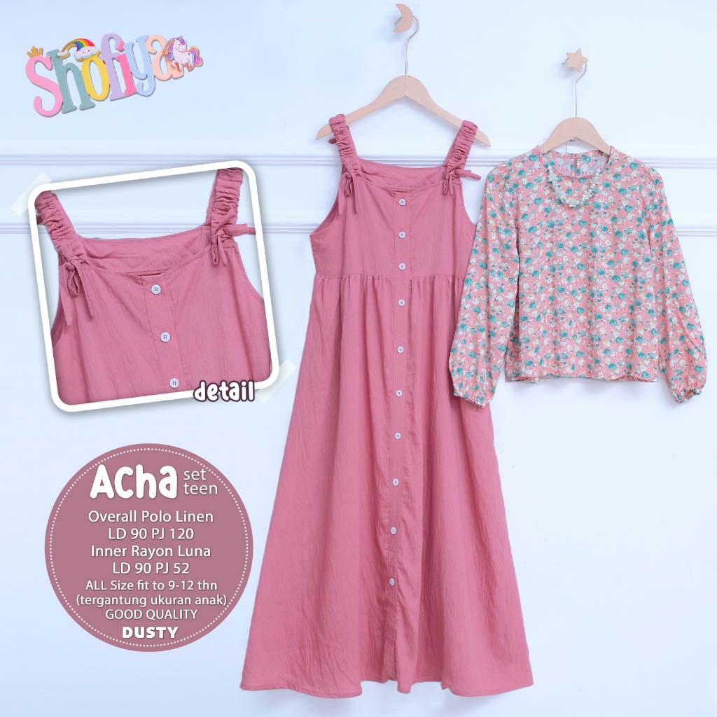 setelan overal anak perempuan 9-12 tahun acha delia set teen ori shofiya kids