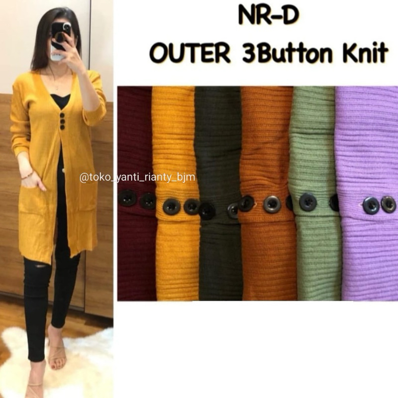 Outer Knit 3 Button Long Cardy Rajut Sweater Wanita Kancing 3 Premium
