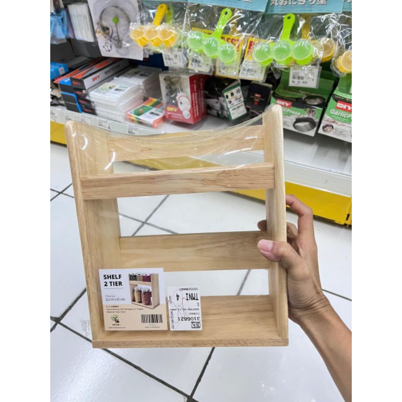 RAK BUMBU 2 SUSUN BAHAN KAYU GANTUNG TEMBOK/RAK TEMPAT BUMBU AESTHETIC/RAK BOTOL KECAP DINDING SERBA