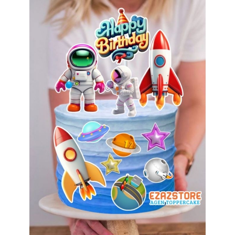 topper kue astronot, hiasan kue tema astronot, topper cake, happy birthday