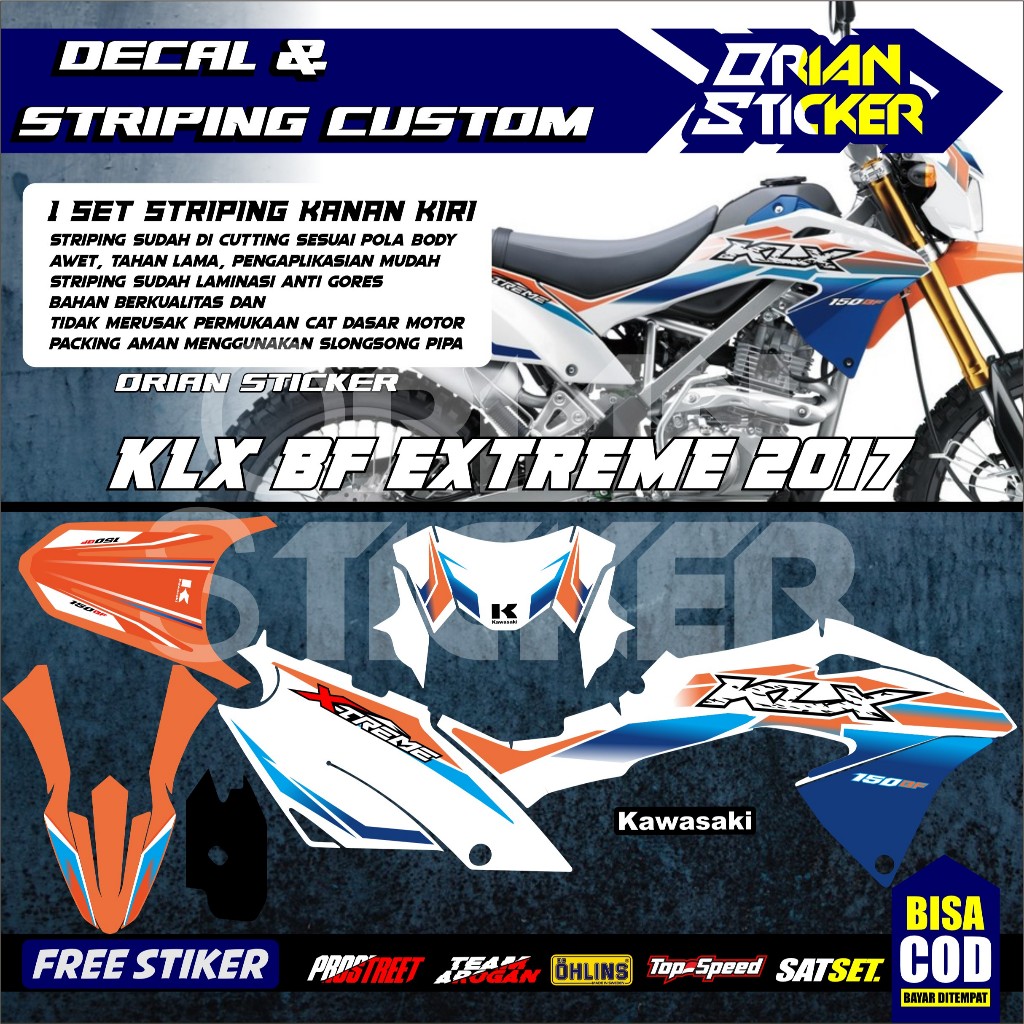 striping ori kawasaki klx bf extreme 2017 oren biru /stripping lis klx bf g hijau putih striping klx