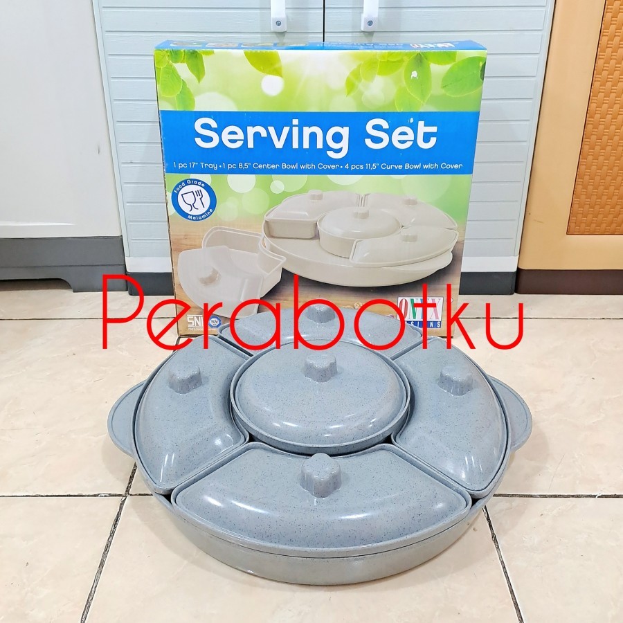 ONYX PSB02 Prasmanan Melamin 17" ABU-ABU / Serving Set GREY Granite Stone / Party Set 5 Pcs Melamine