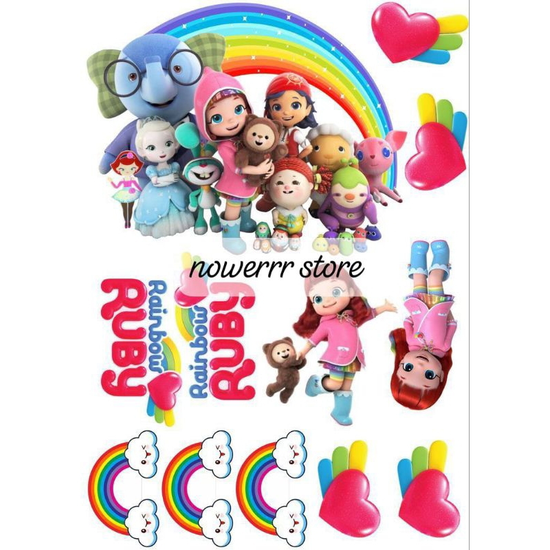 RAINBOW RUBY/ Topper Cake Tema RAINBOW RUBY Custom nama/Hiasan Cake ULTAH Ruby Rainbow
