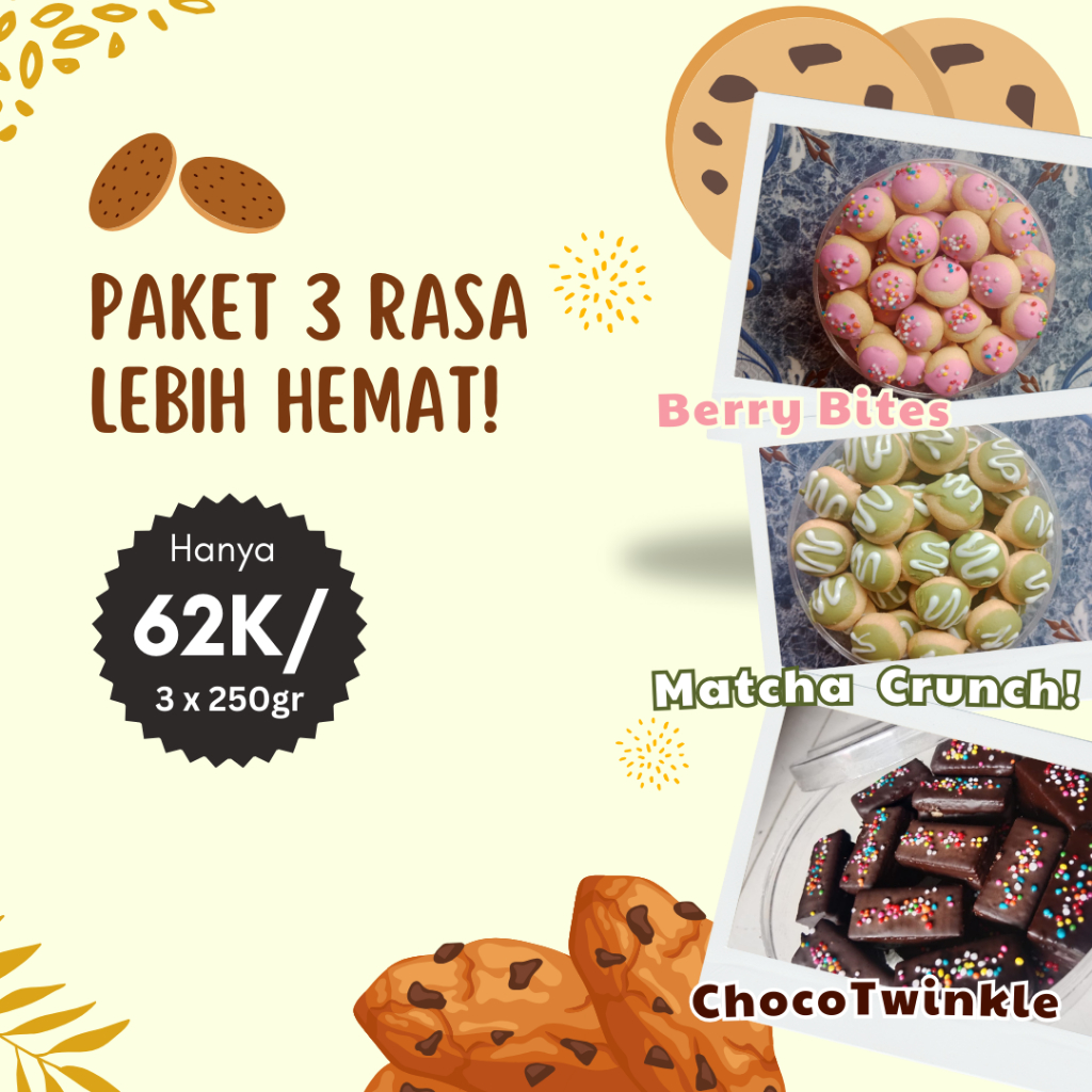 

Paket 3 Rasa - Berry bites I Matcha crunch I Choco twinkle