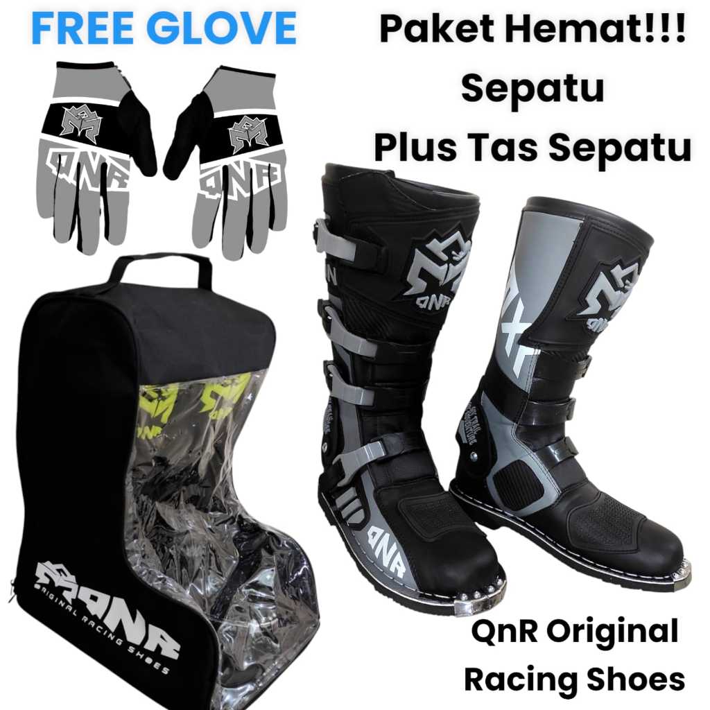 PAKET HEMAT  SEPATU CROSS BLACK GREY QNR ORIGINAL  PLUS TAS JINGJING SEPATU BONUS SARUNG TANGAN PROD