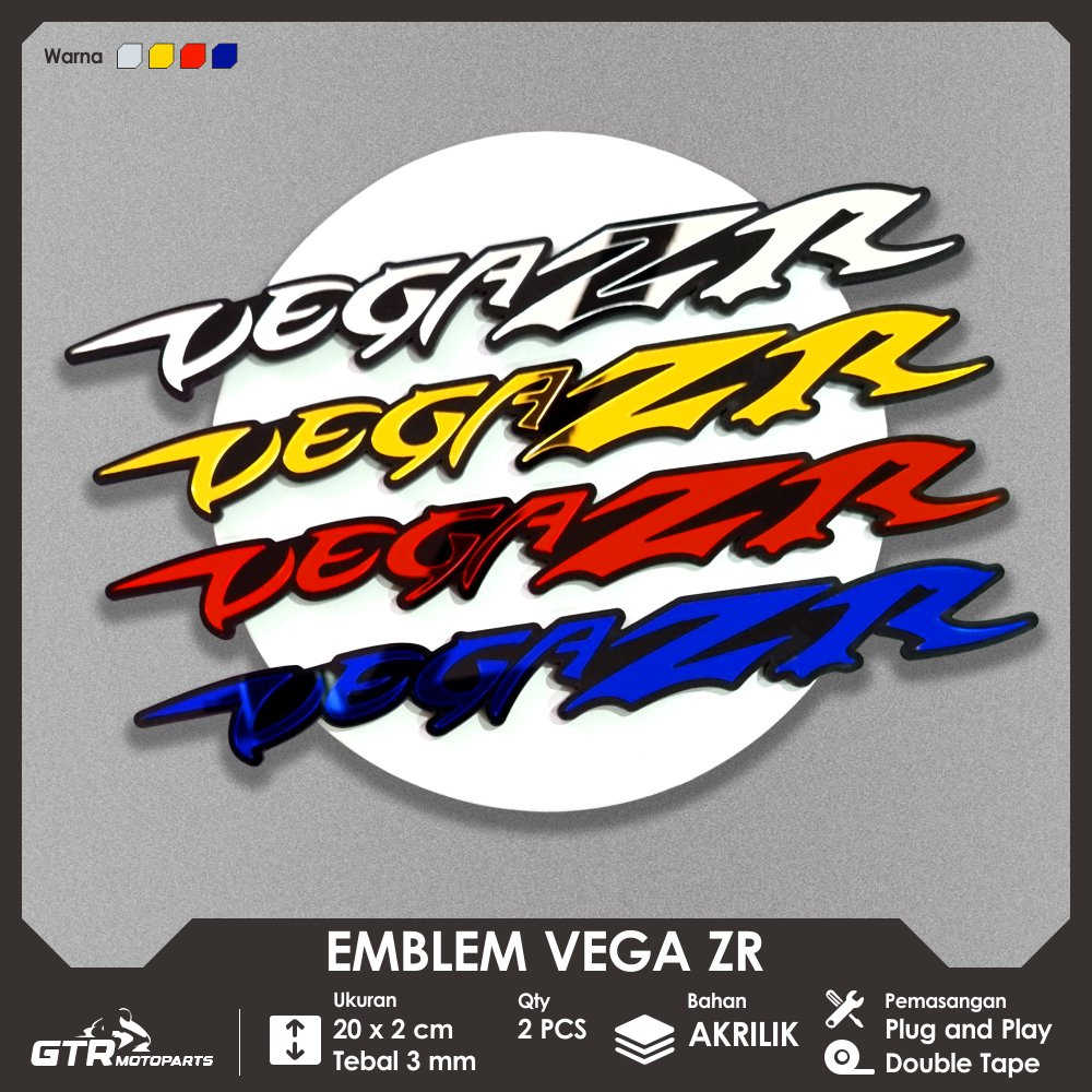 GTR Emblem Vega ZR 2 PCS Logo 3D Timbul Aksesoris Motor Yamaha Vega ZR