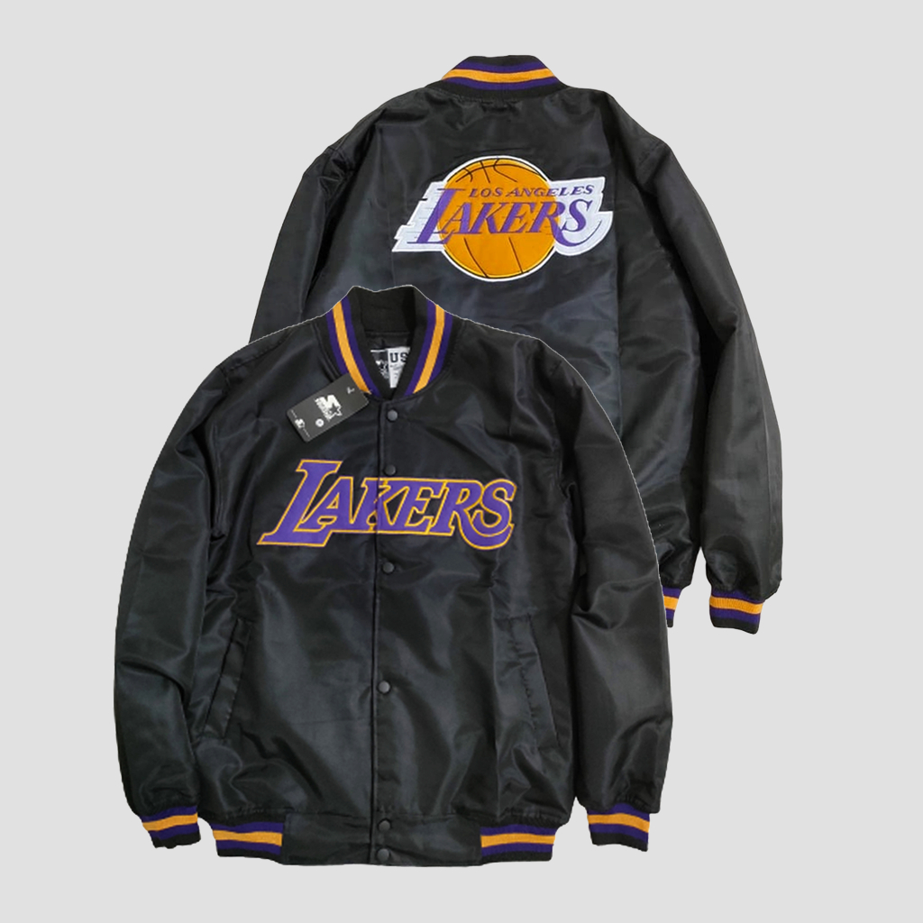 Lakers Black Hd Series Jaket Varsity Casual  Vintage Full Bordir