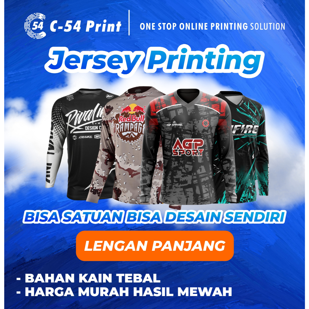 Jersey Futsal Kaos Voli Full Printing Satuan Cewek Cowok Desain Custom Tangan Panjang