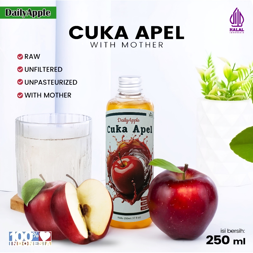 

Paket 2 Botol DailyApple Cuka Apel 250ML With Mother 100% Organik Alami
