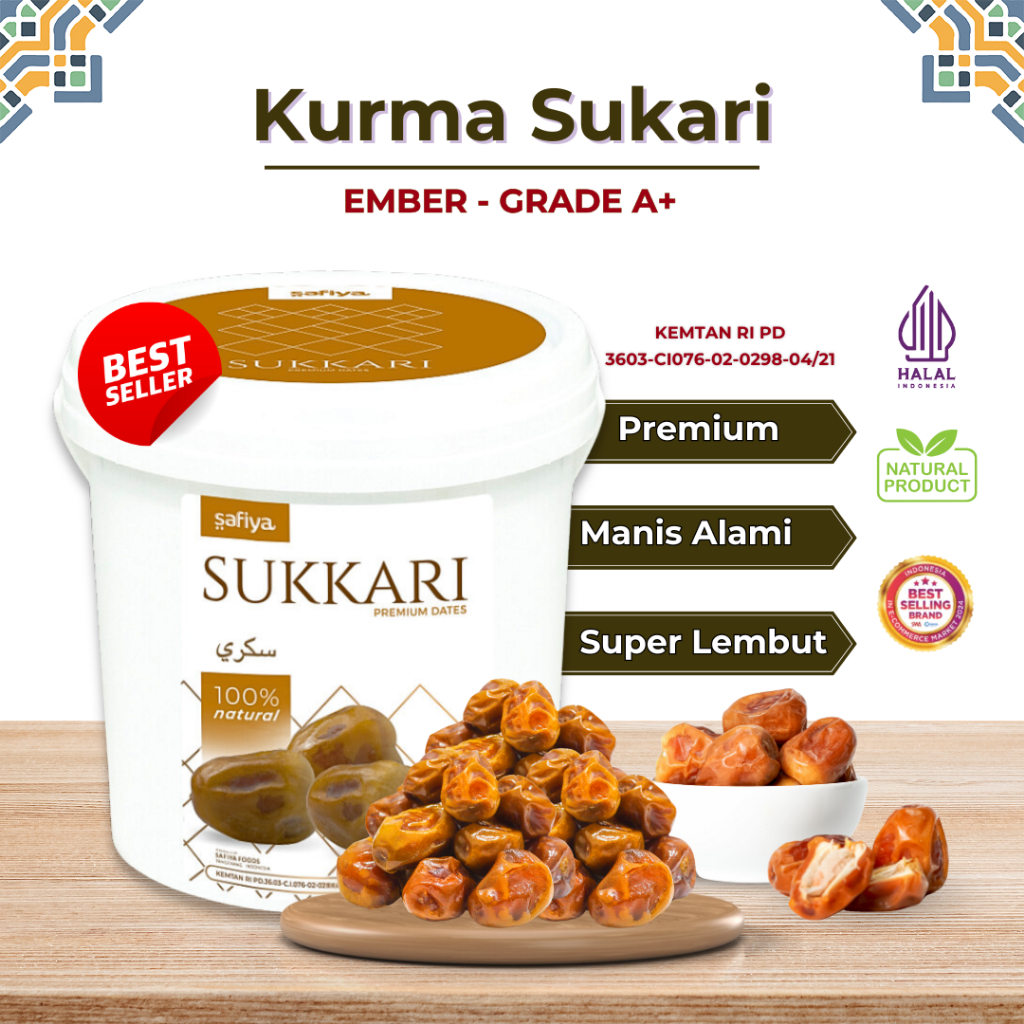 

Kurma Sukari Ember 850 gram Safiya Kurma Raja Original Premium