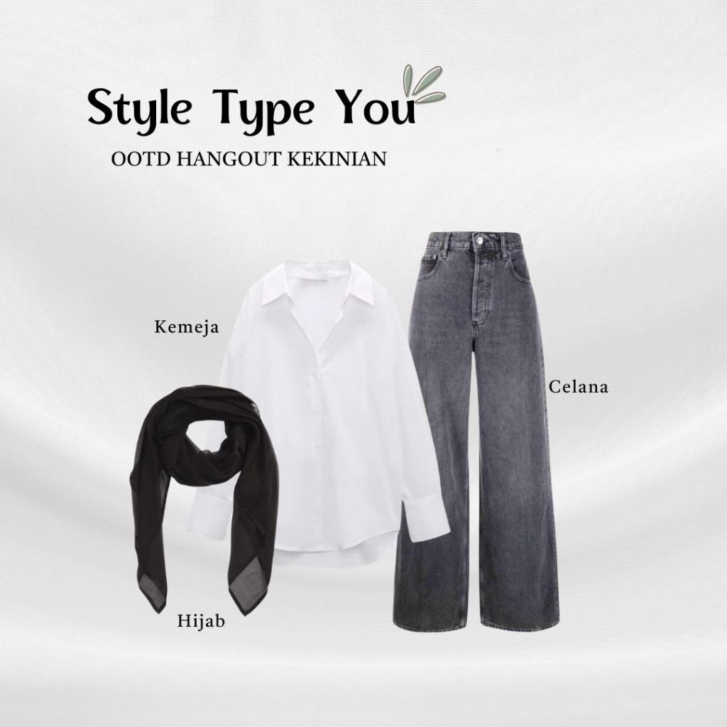 One Set Remaja Kekinian (Kemeja, Kulot Highwaist Jeans, Hijab Bella Square )Ootd Kekinian YS-33