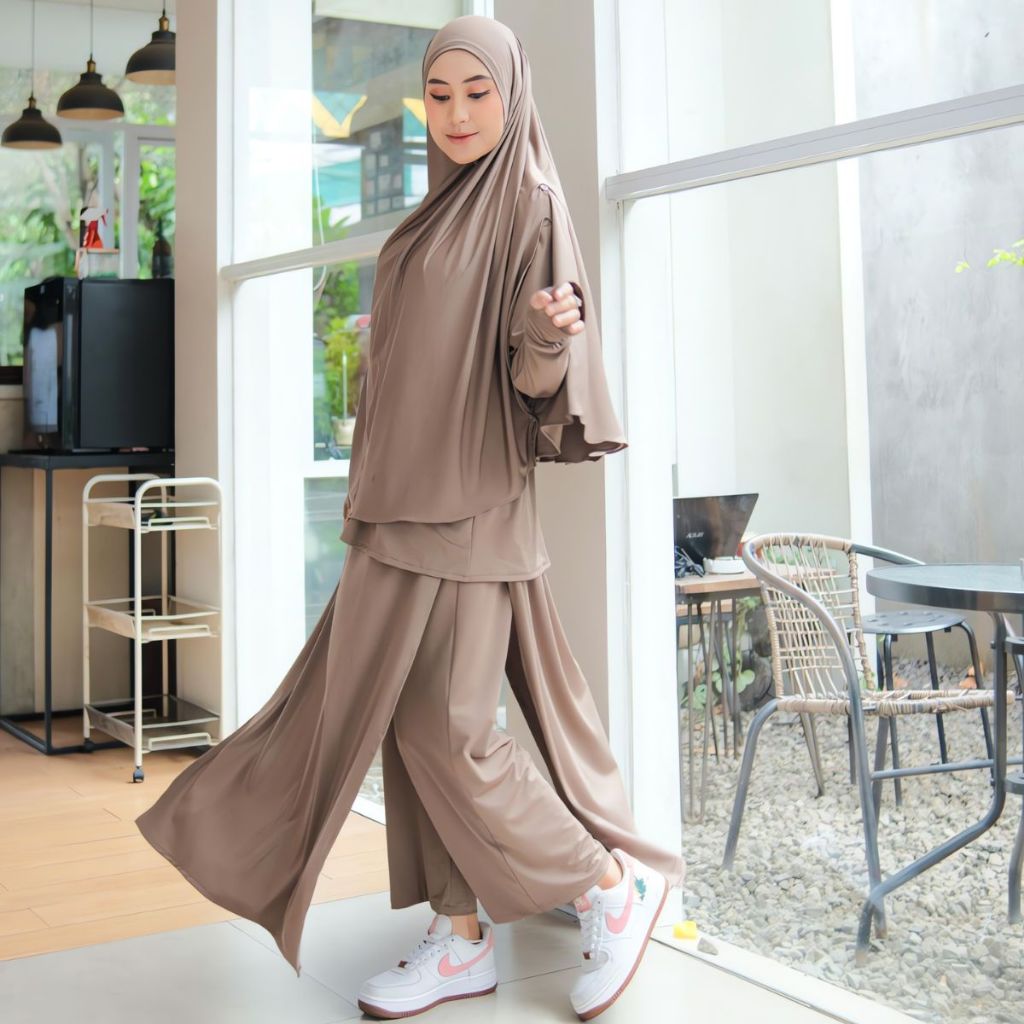 TERLARIS PRQUEEN Denay Sporty Muslimah Set 3in1 Baju Olahraga Wanita Model Rok Celana Hijab Baju