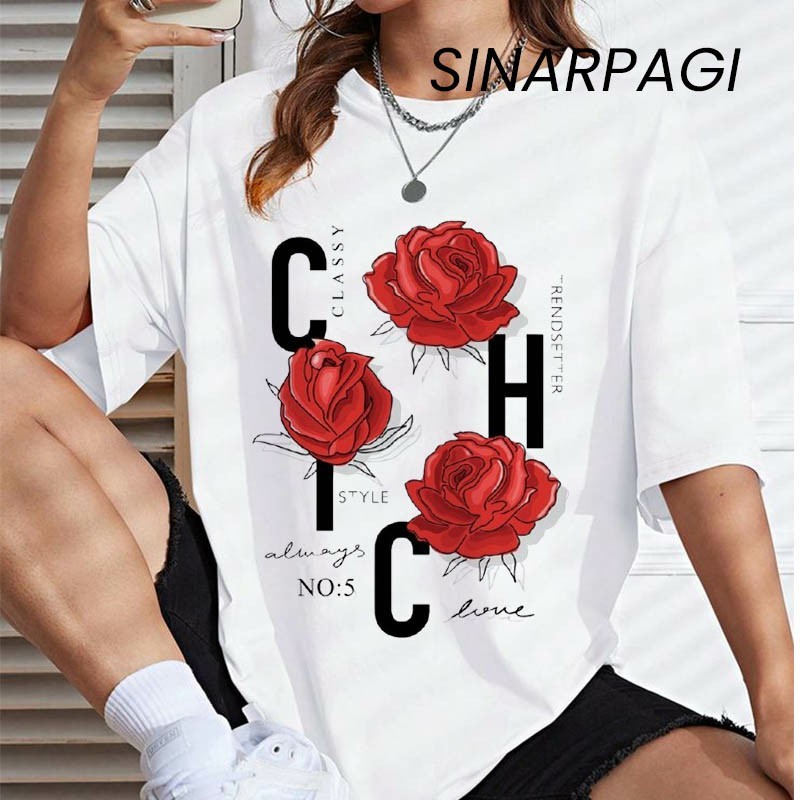 (GRATIS HADIAH MENARIK) BAJU KAOS DEWASA OVERSIZE ORIGINAL MOTIF BUNGA MAWAR- T SHIRT NEW ARTICLE KE
